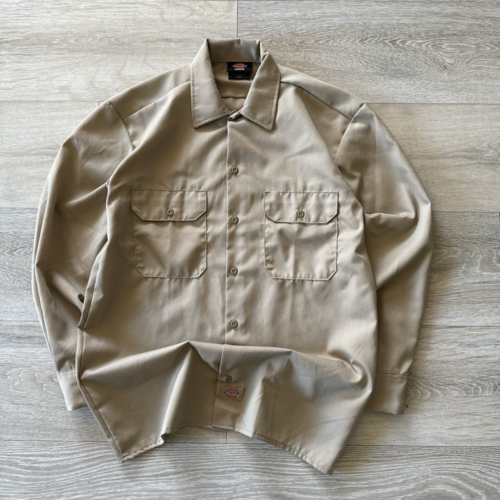 Cream Dickies Workwear button up long sleeve shirt Size S Men's